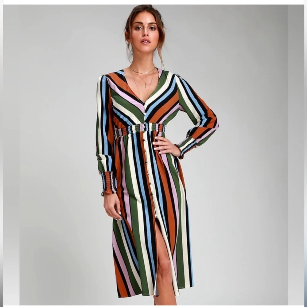 Lulu's Exclusive- Idem Ditto Button Down Striped Midi Dress - Picture 1 of 7